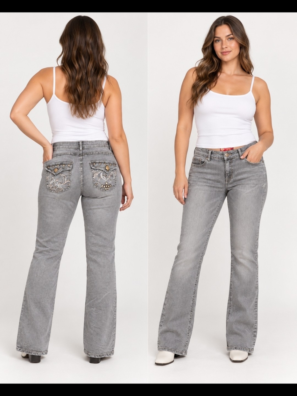 Vintage Y2K Apple Bottoms Charcoal Gray Studded Bootcut Jeans 11/12